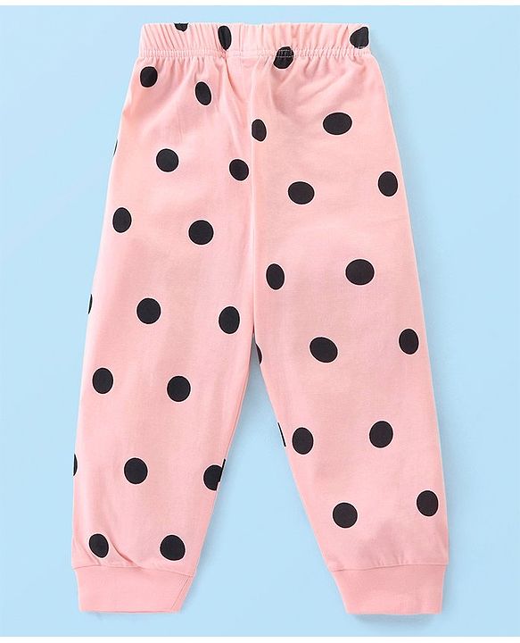 Babyhug Disney Cotton Knit Full Sleeves Night Suit With Mickey Mouse Graphics - White & Pink