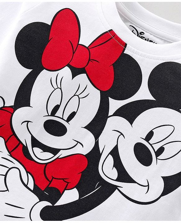 Babyhug Disney Cotton Knit Full Sleeves Night Suit With Mickey Mouse Graphics - White & Pink