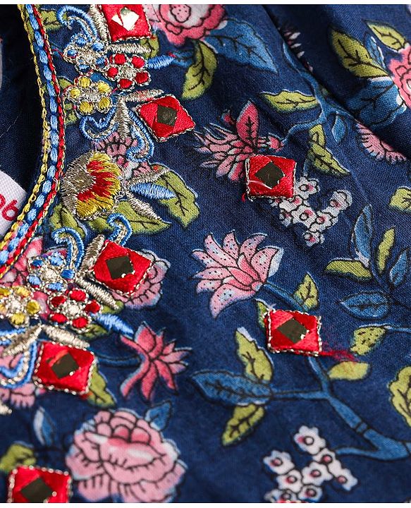 Babyhug  Woven  Three Fourth Sleeves  Floral Printed Kurta & Gharara Set with Dupatta - Blue