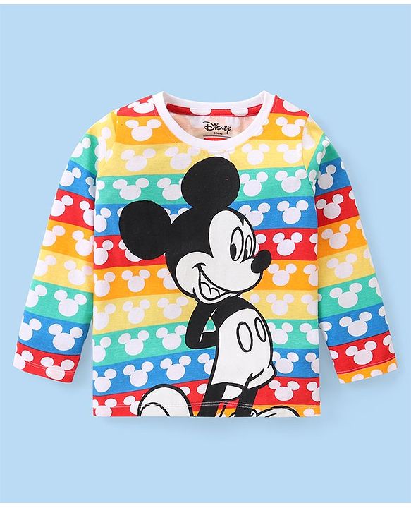 Babyhug Disney Cotton Knit Full Sleeves Night Suit With Mickey Mouse Graphics - Multicolor