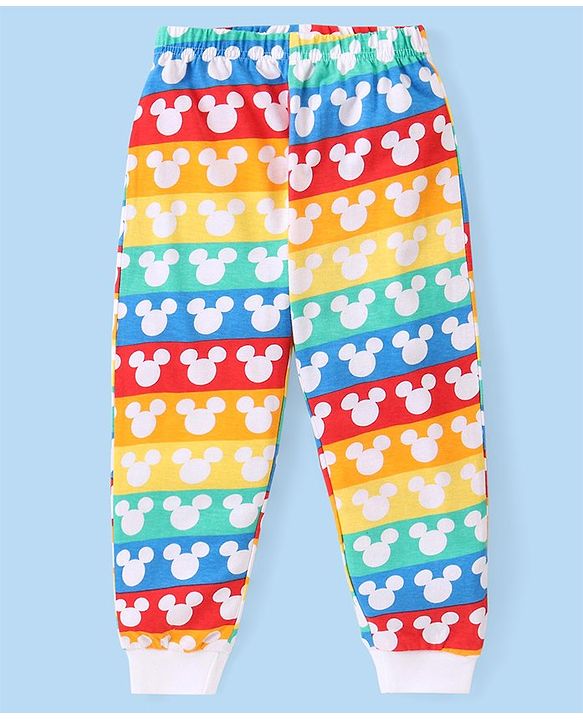 Babyhug Disney Cotton Knit Full Sleeves Night Suit With Mickey Mouse Graphics - Multicolor