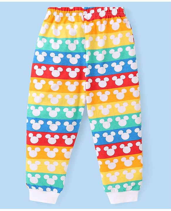 Babyhug Disney Cotton Knit Full Sleeves Night Suit With Mickey Mouse Graphics - Multicolor