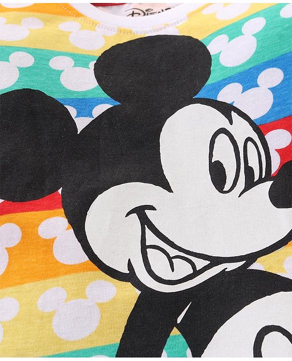 Babyhug Disney Cotton Knit Full Sleeves Night Suit With Mickey Mouse Graphics - Multicolor