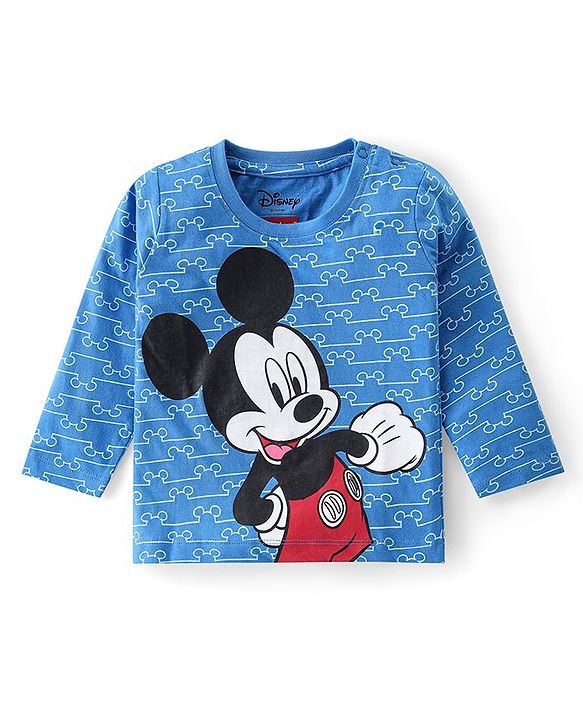 Babyhug Disney Single Jersey Knit Full Sleeves Night Suit With Mickey Mouse Graphics -Blue