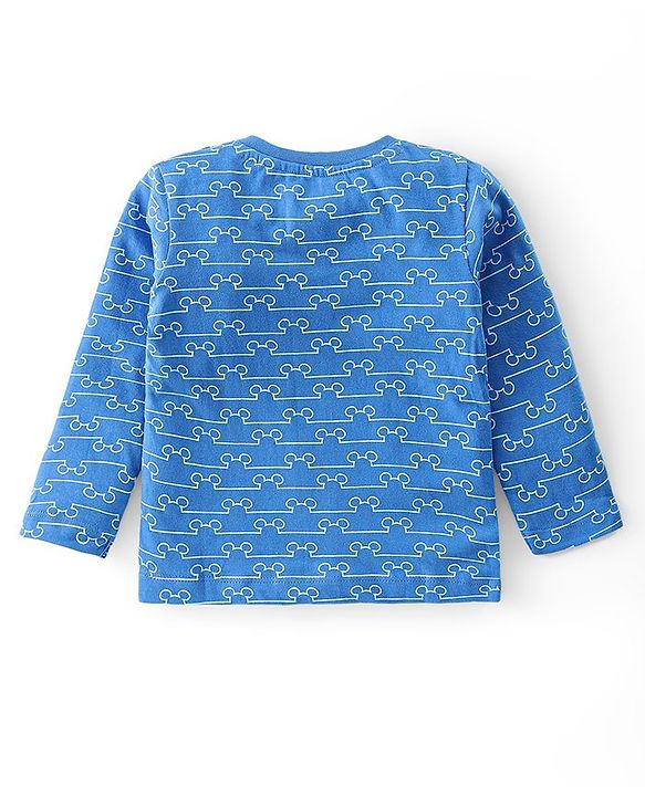 Babyhug Disney Single Jersey Knit Full Sleeves Night Suit With Mickey Mouse Graphics -Blue