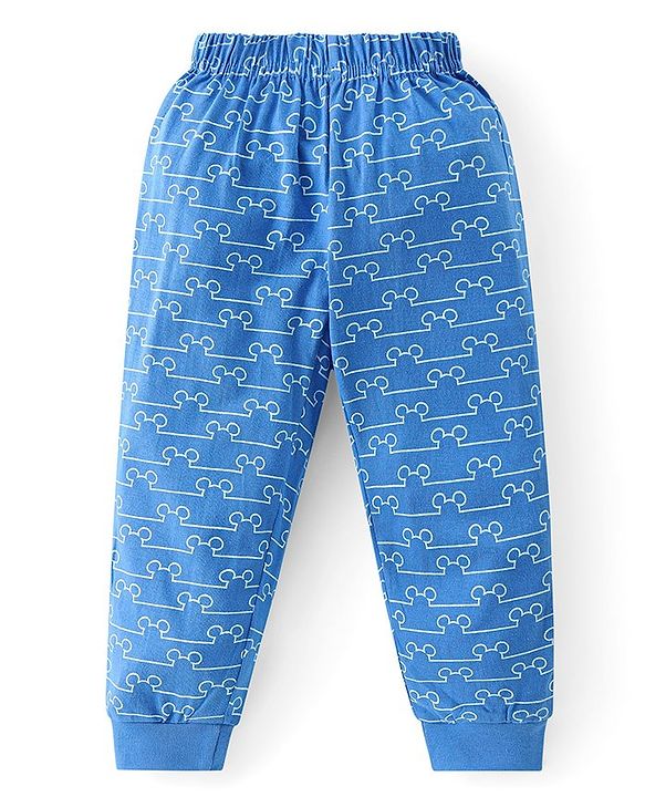 Babyhug Disney Single Jersey Knit Full Sleeves Night Suit With Mickey Mouse Graphics -Blue