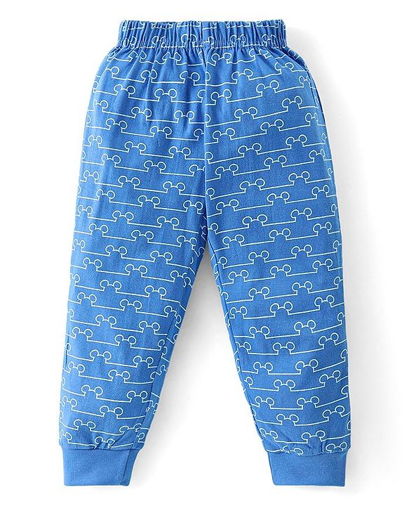 Babyhug Disney Single Jersey Knit Full Sleeves Night Suit With Mickey Mouse Graphics -Blue