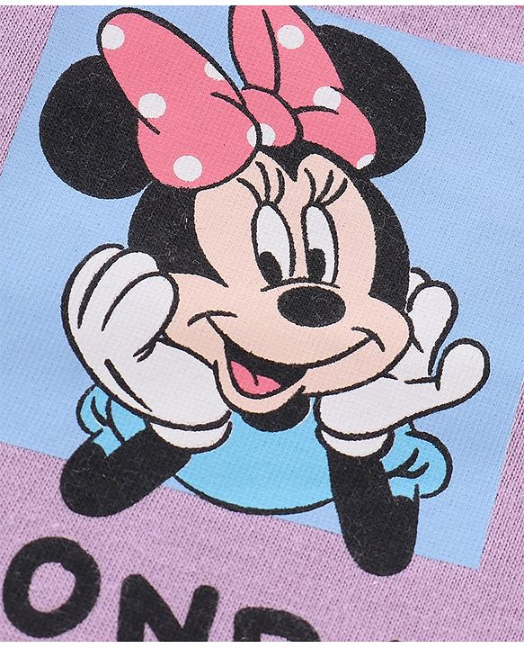 Babyhug Disney Cotton Single Jersey Knit Full Sleeves Night Suit Minnie Mouse Print- Purple & Pink