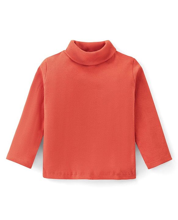Babyhug Cotton Knit Full Sleeves Turtle Neck Solid Colour Skivi T-Shirt- Orange