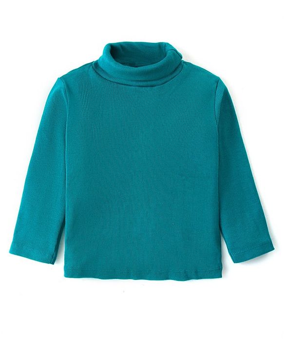 Babyhug Cotton Knit Full Sleeves Turtle Neck T-Shirt Solid Colour - Green