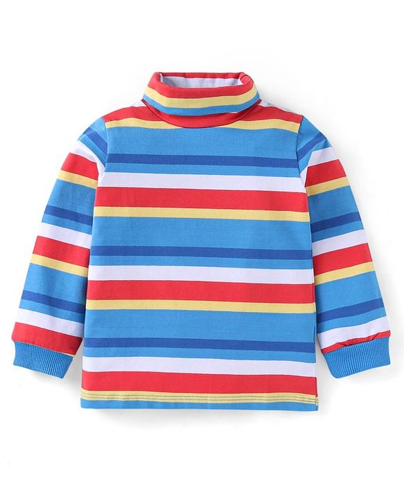 Babyhug Cotton Knit Full Sleeves Striped Skivi T-Shirt - Blue & Red