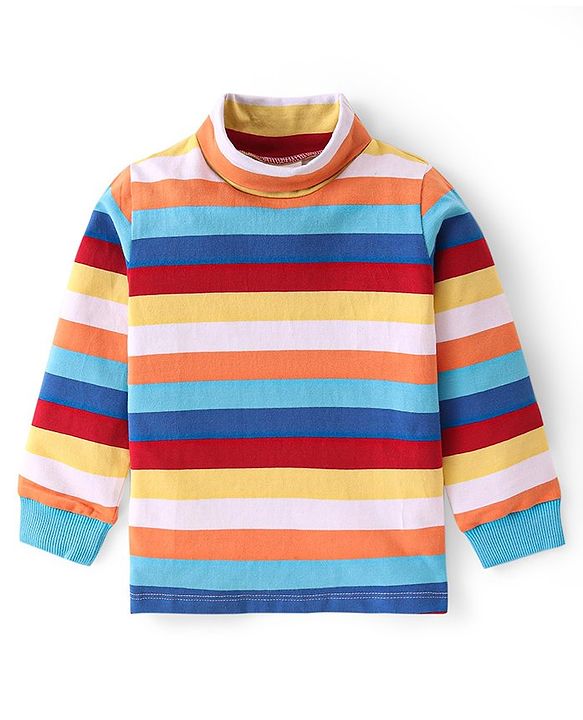 Babyhug Cotton Knit Full Sleeves Striped Skivi T-Shirt - Multicolor