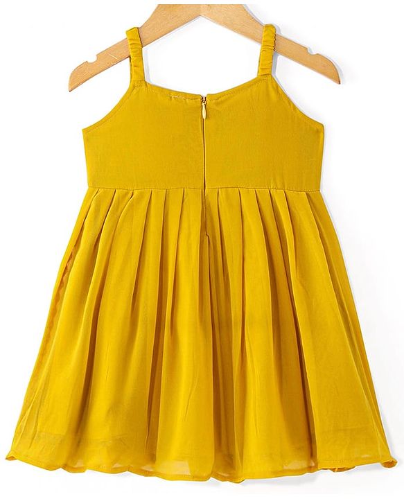 Babyhug Woven Sleeveless Embroidered Kurti With Floral Printed Sharara & Dupatta Set - Mustard