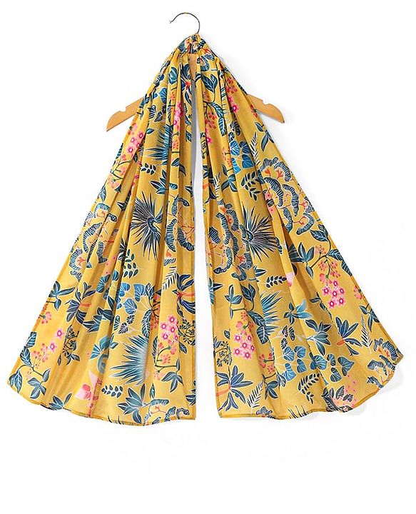 Babyhug Woven Sleeveless Embroidered Kurti With Floral Printed Sharara & Dupatta Set - Mustard