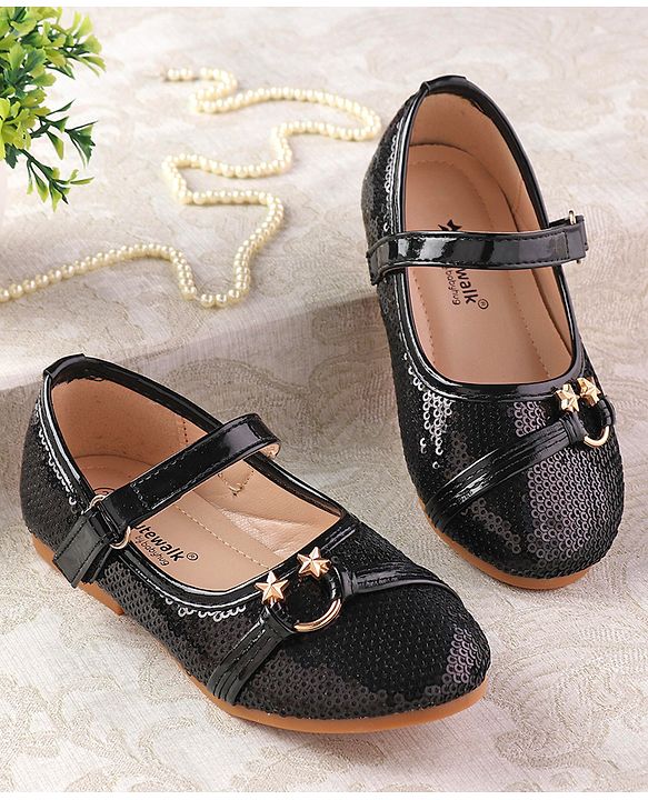 Cute Walk By Babyhug Ballarinas  with Velcro Closure & Start Applique  - Black