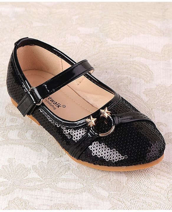 Cute Walk By Babyhug Ballarinas  with Velcro Closure & Start Applique  - Black