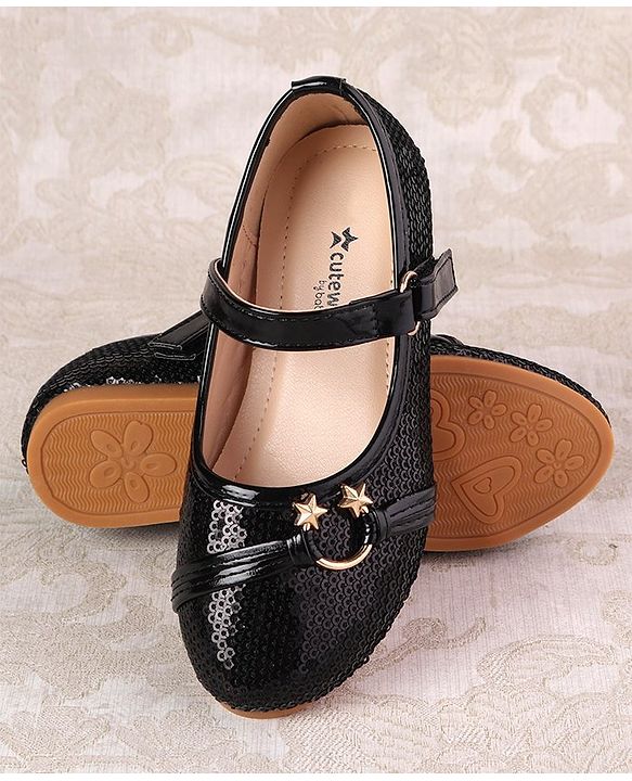 Cute Walk By Babyhug Ballarinas  with Velcro Closure & Start Applique  - Black