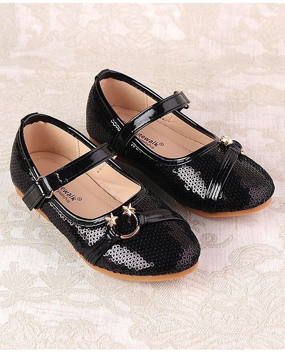 Cute Walk By Babyhug Ballarinas  with Velcro Closure & Start Applique  - Black