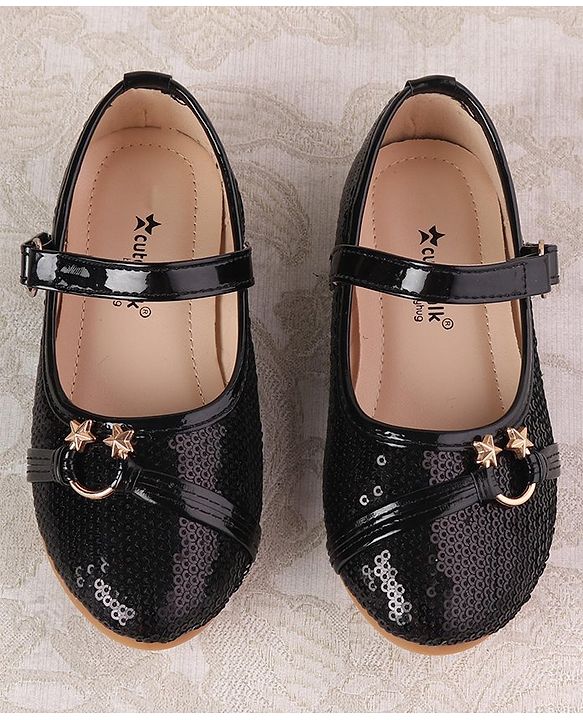 Cute Walk By Babyhug Ballarinas  with Velcro Closure & Start Applique  - Black
