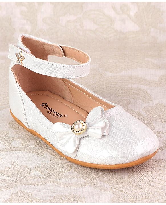 Cute Walk by Babyhug Ballerinas with Velcro Closure &  Bow Applique - White