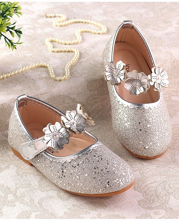 Cute Walk by Babyhug Ballerina with Velcro Closure & Floral Applique - Silver