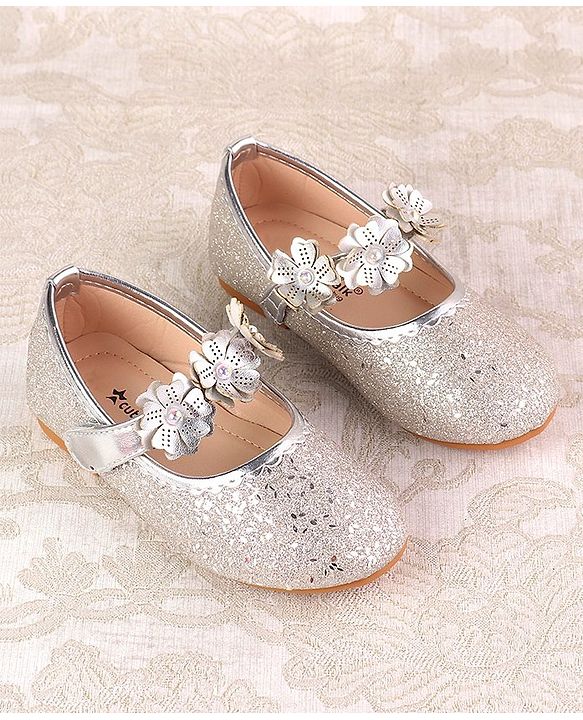 Cute Walk by Babyhug Ballerina with Velcro Closure & Floral Applique - Silver