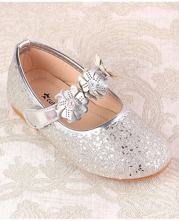 Cute Walk by Babyhug Ballerina with Velcro Closure & Floral Applique - Silver