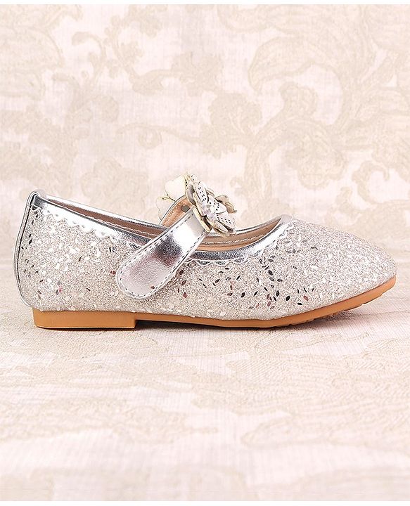 Cute Walk by Babyhug Ballerina with Velcro Closure & Floral Applique - Silver