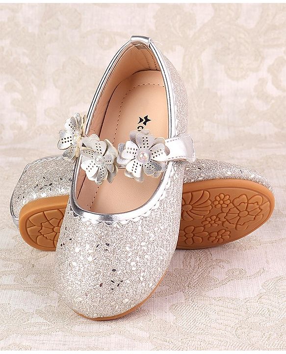 Cute Walk by Babyhug Ballerina with Velcro Closure & Floral Applique - Silver