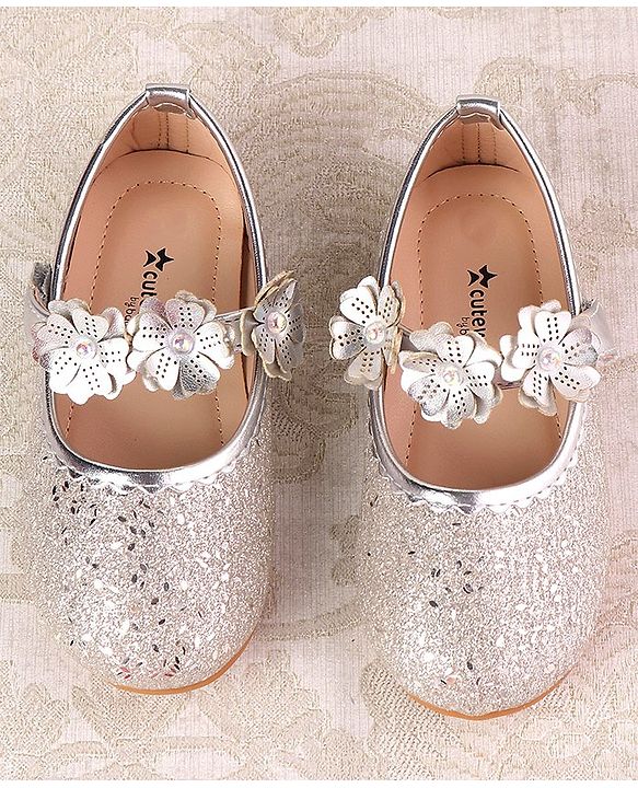 Cute Walk by Babyhug Ballerina with Velcro Closure & Floral Applique - Silver