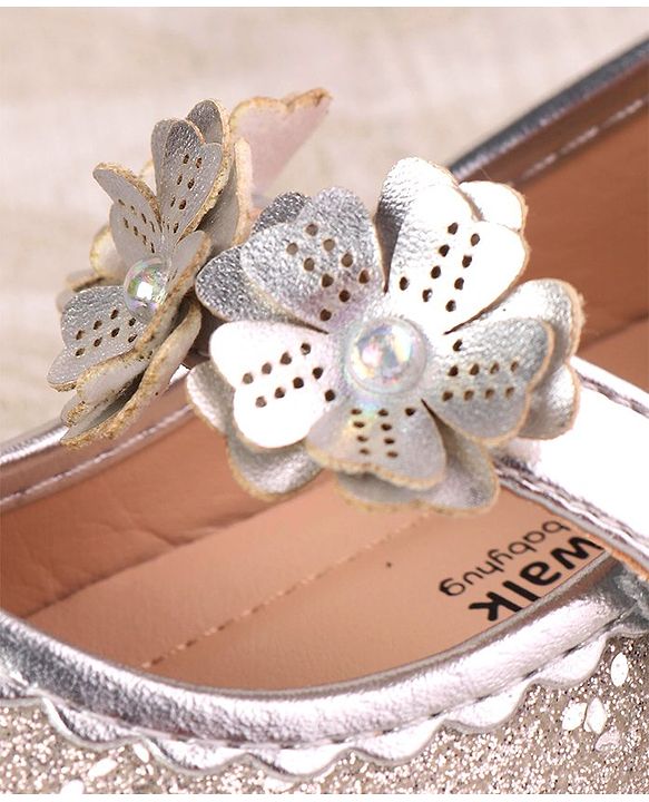 Cute Walk by Babyhug Ballerina with Velcro Closure & Floral Applique - Silver