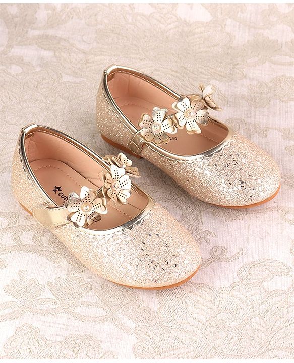 Cute Walk by Babyhug Ballerina with Velcro Closure & Floral Applique - Silver