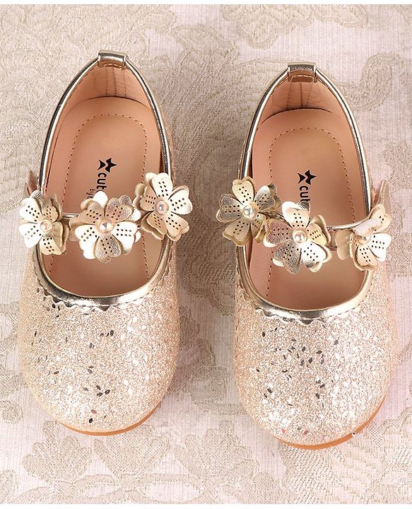 Cute Walk by Babyhug Ballerina with Velcro Closure & Floral Applique - Silver