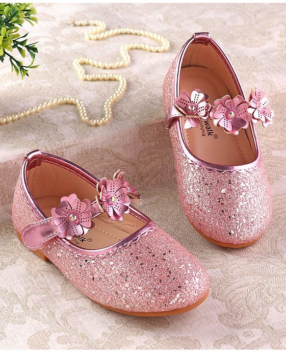 Cute Walk by Babyhug Ballerina with Velcro Closure & Floral Applique - Silver