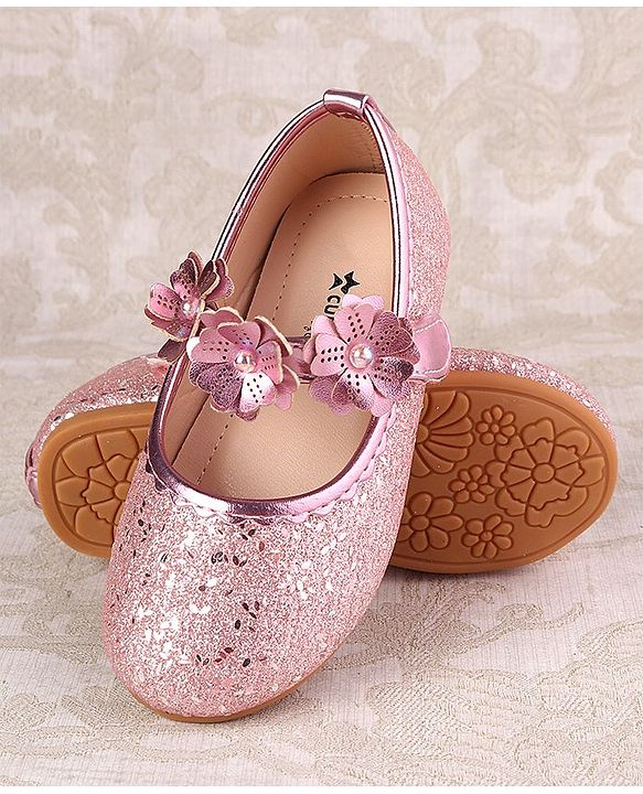 Cute Walk by Babyhug Ballerina with Velcro Closure & Floral Applique - Silver