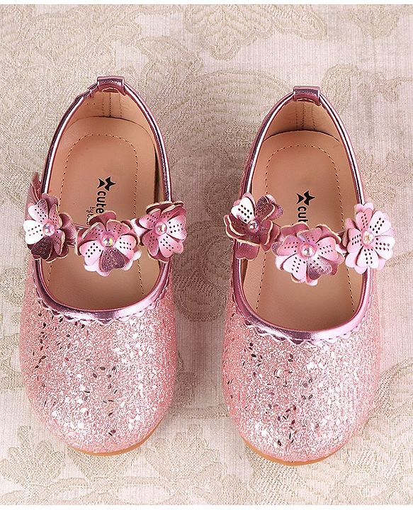 Cute Walk by Babyhug Ballerina with Velcro Closure & Floral Applique - Silver