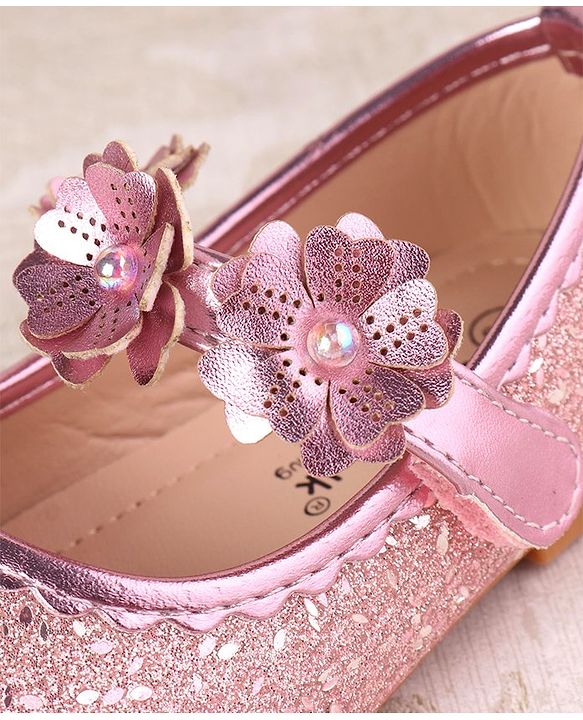 Cute Walk by Babyhug Ballerina with Velcro Closure & Floral Applique - Silver