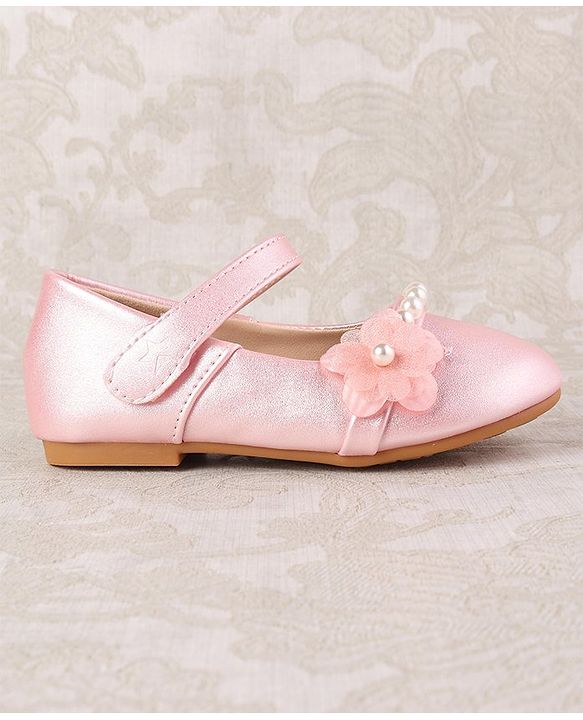 Cute Walk by Babyhug Velcro Closure with Pearls & Floral Applique Ballerinas - Pink