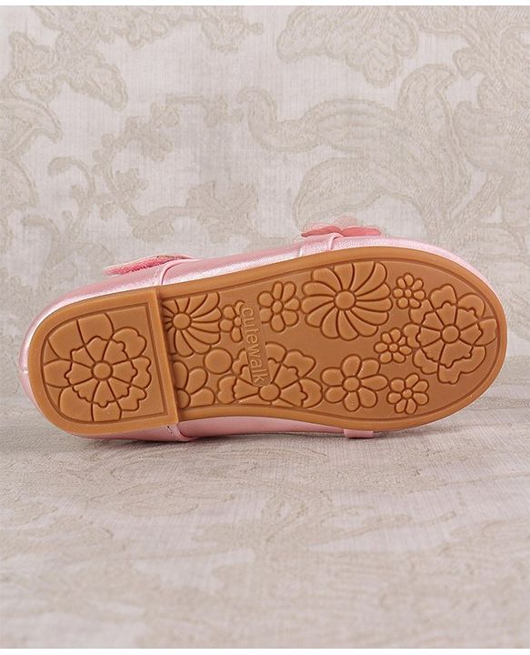 Cute Walk by Babyhug Velcro Closure with Pearls & Floral Applique Ballerinas - Pink