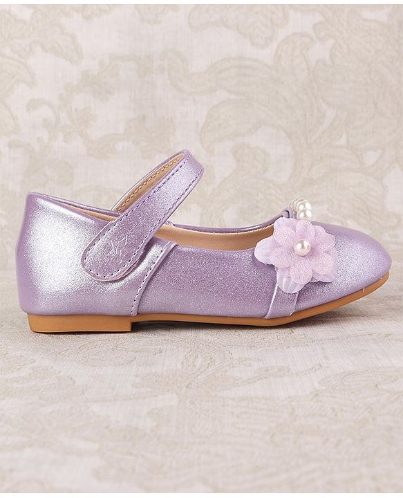 Cute Walk by Babyhug Velcro Closure with Pearls & Floral Applique Ballerinas - Purple