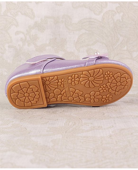 Cute Walk by Babyhug Velcro Closure with Pearls & Floral Applique Ballerinas - Purple
