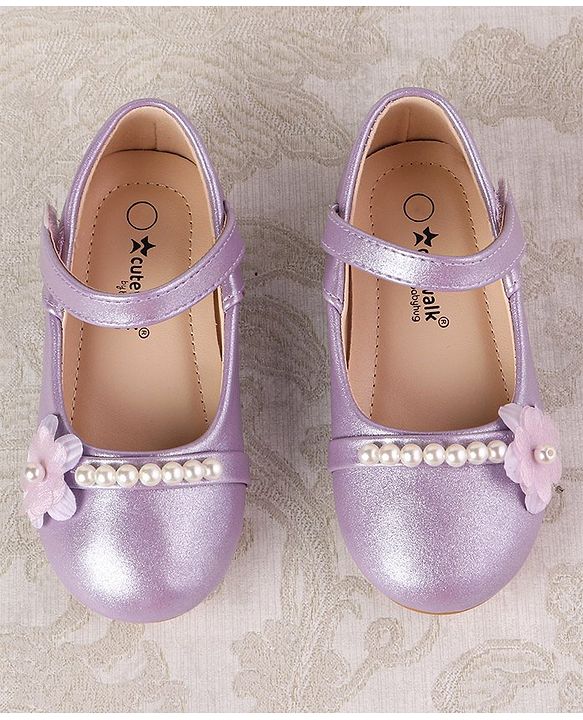 Cute Walk by Babyhug Velcro Closure with Pearls & Floral Applique Ballerinas - Purple