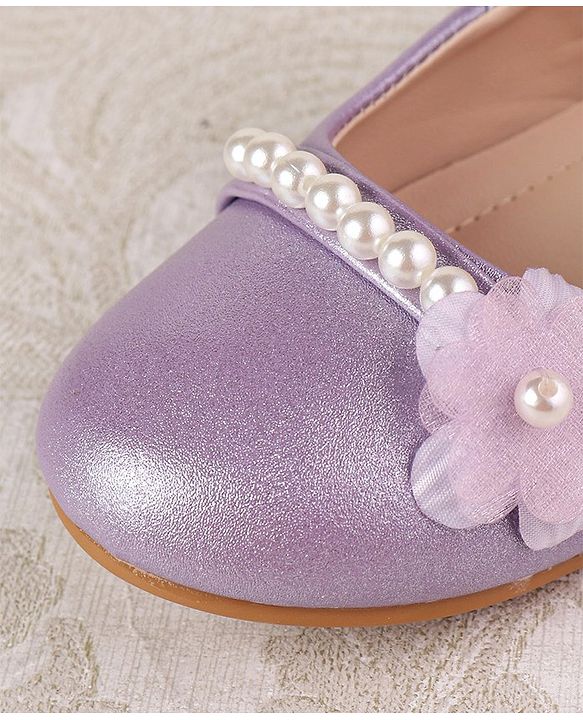 Cute Walk by Babyhug Velcro Closure with Pearls & Floral Applique Ballerinas - Purple