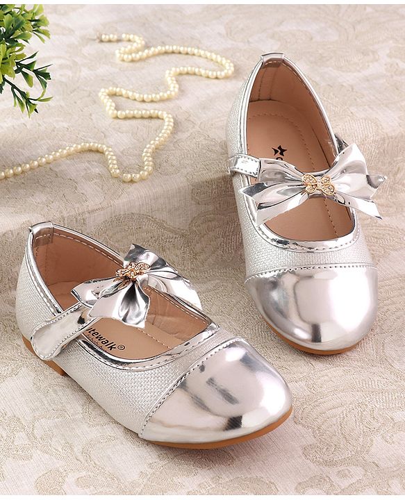 Cute Walk by Babyhug Ballerina with Velcro Closure and Bow Applique - Silver