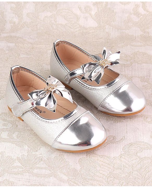 Cute Walk by Babyhug Ballerina with Velcro Closure and Bow Applique - Silver