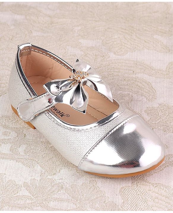 Cute Walk by Babyhug Ballerina with Velcro Closure and Bow Applique - Silver