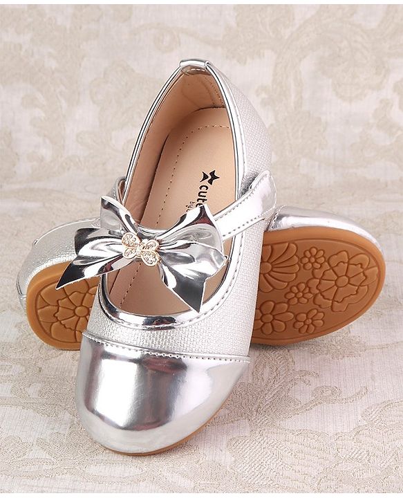 Cute Walk by Babyhug Ballerina with Velcro Closure and Bow Applique - Silver