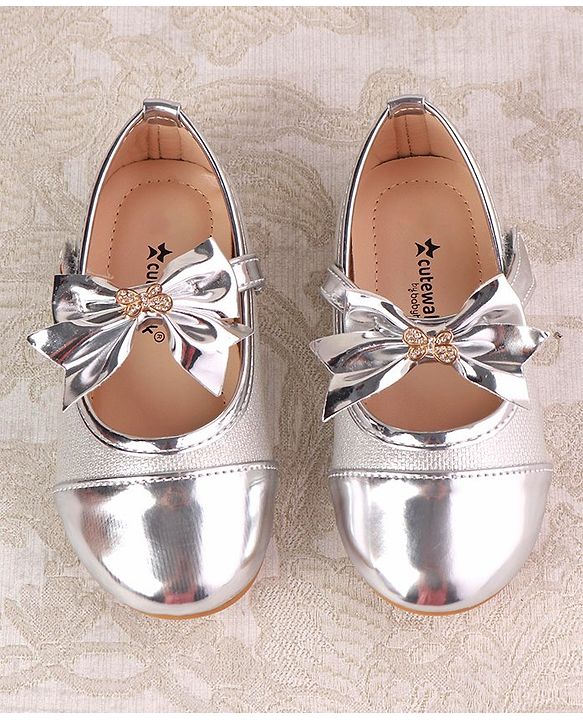 Cute Walk by Babyhug Ballerina with Velcro Closure and Bow Applique - Silver