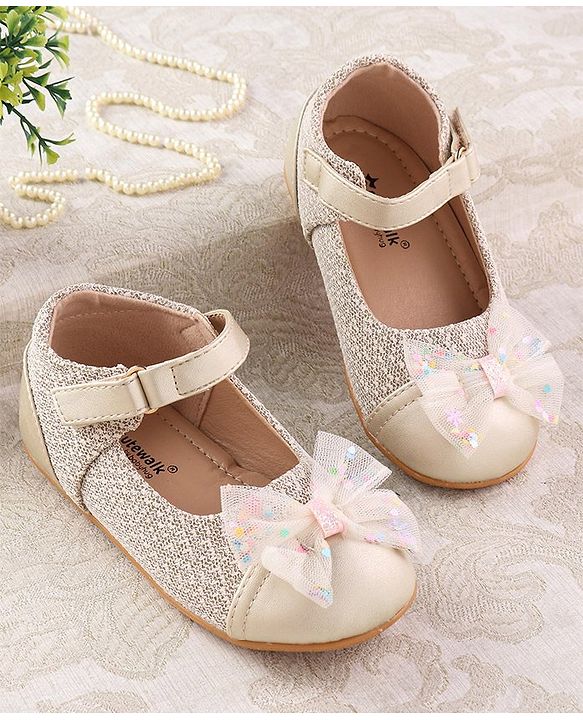 Cute Walk by Babyhug Ballerinas with Strap Closure & Bow Applique - Gold