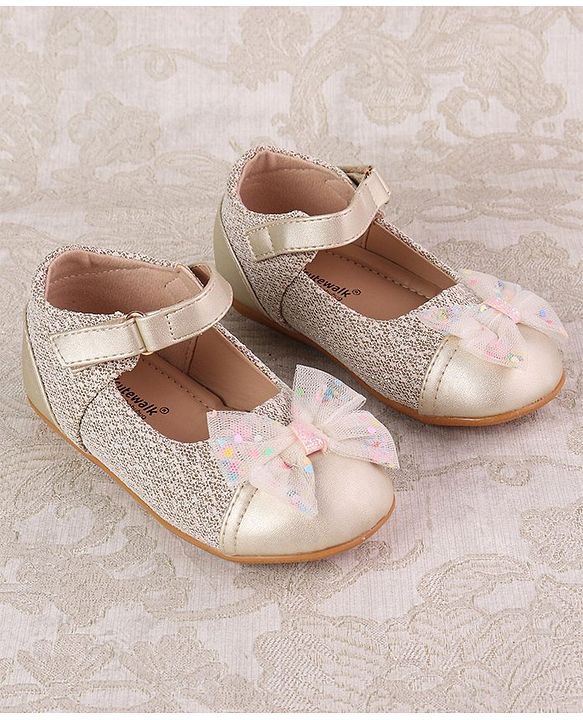 Cute Walk by Babyhug Ballerinas with Strap Closure & Bow Applique - Gold